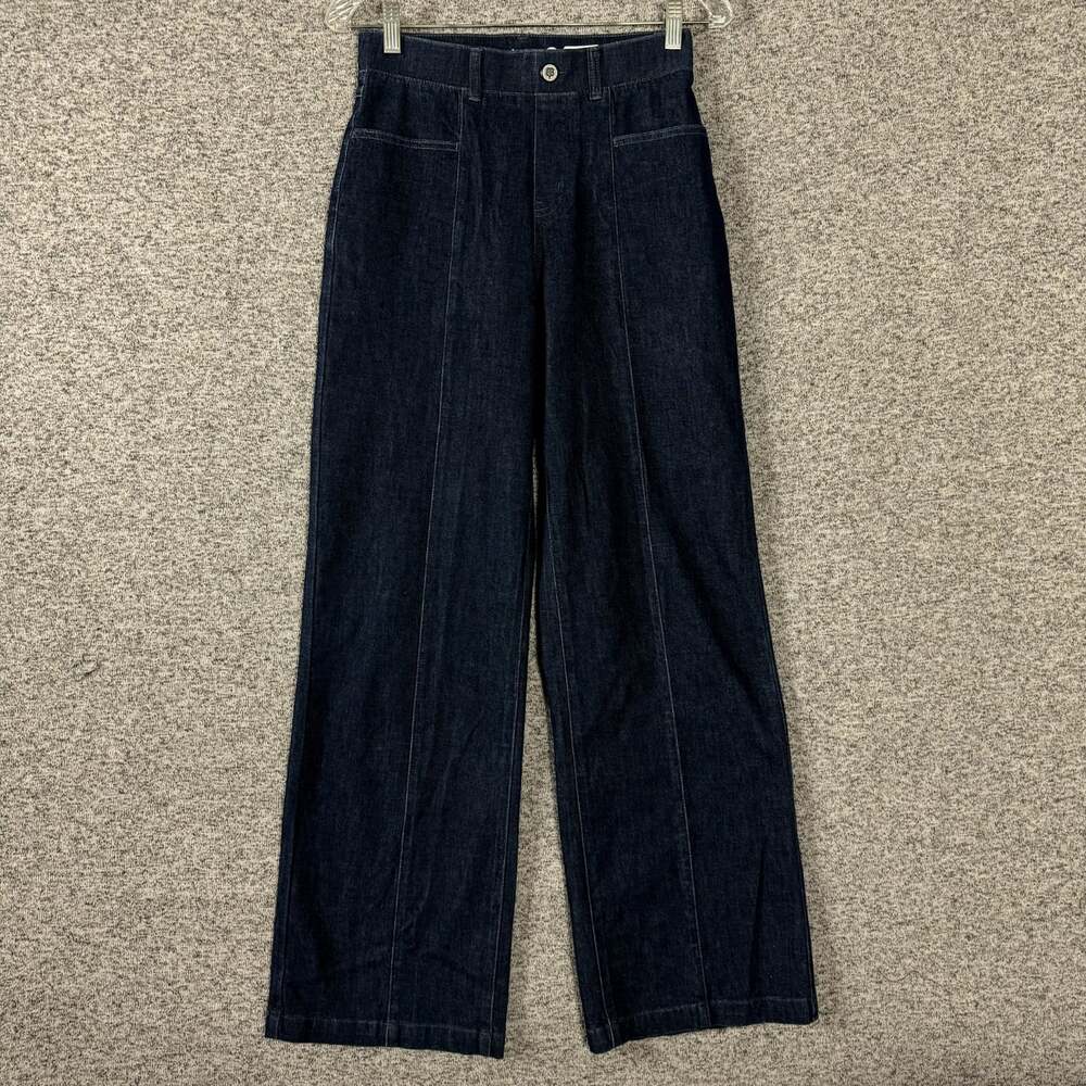 Betabrand Women's Size XS Dark Wash Denim High Rise Wide Leg Pull On Pants